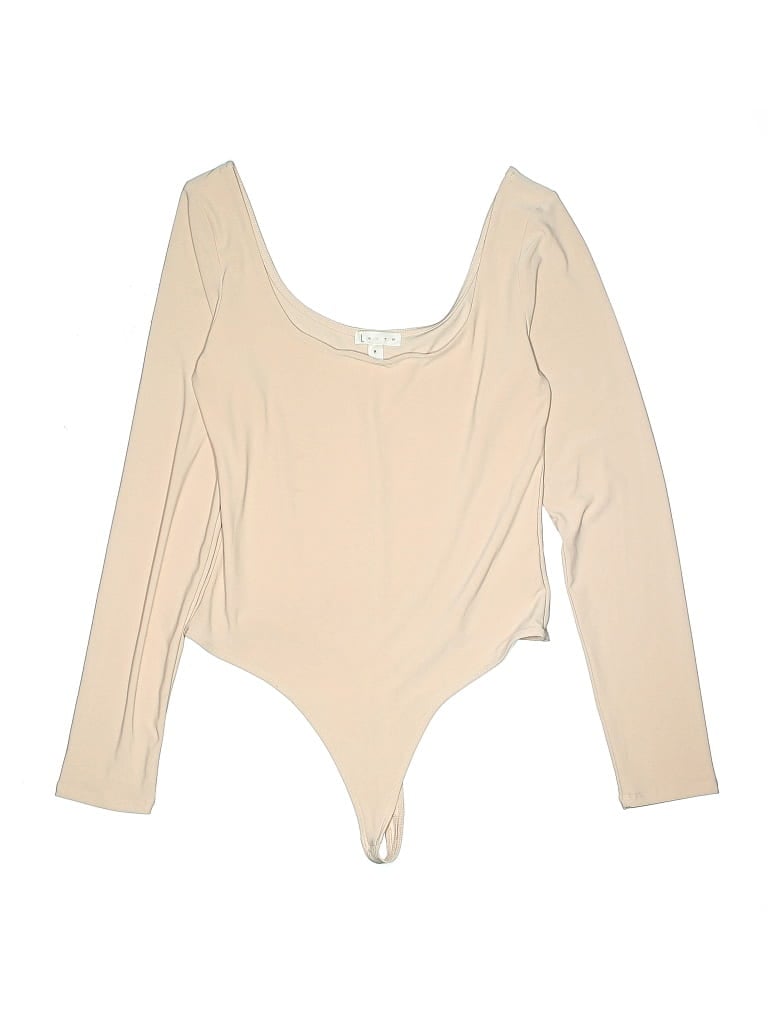 Click to view more detailed imagery on our partner's website Pre-owned Leith Long Sleeve Top Tan Plunge Neckline Tops In Brown