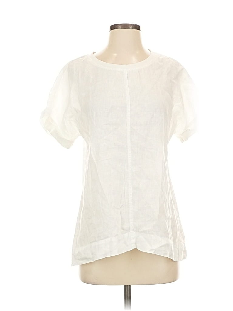 Pre-owned Flax Short Sleeve Blouse In White