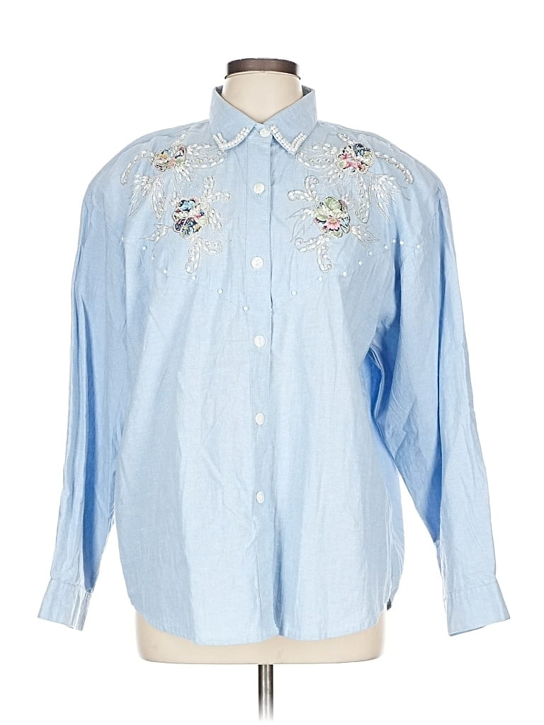 Pre-owned Jane Ashley Long Sleeve Button Down Shirt In Blue