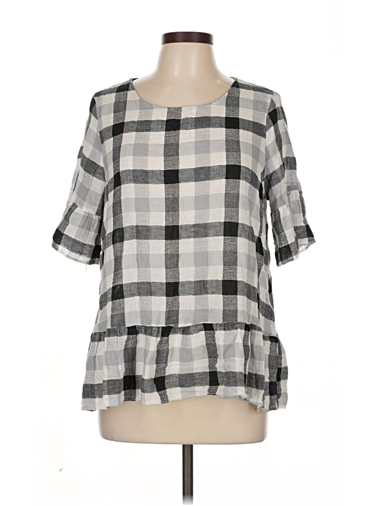 Pre-owned Pleione Short Sleeve Blouse In Gray