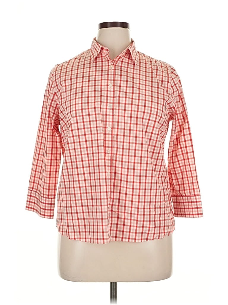 Click to view more detailed imagery on our partner's website Pre-owned Lands' End 3/4 Sleeve Button Down Shirt In Red