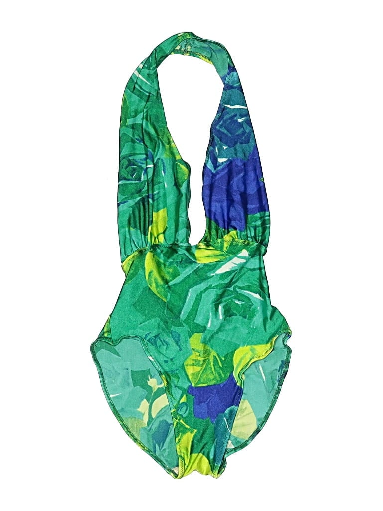 Pre-owned Gottex Swimsuit Top Green Tropical Pattern Swimwear