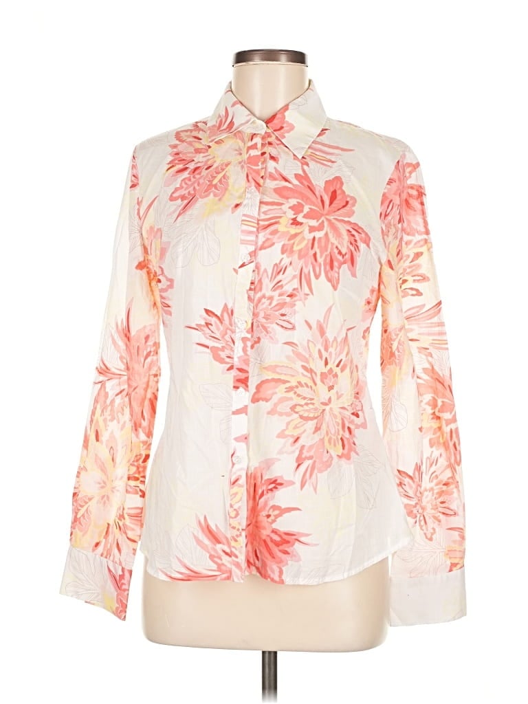 Pre-owned Tahari Long Sleeve Blouse In White