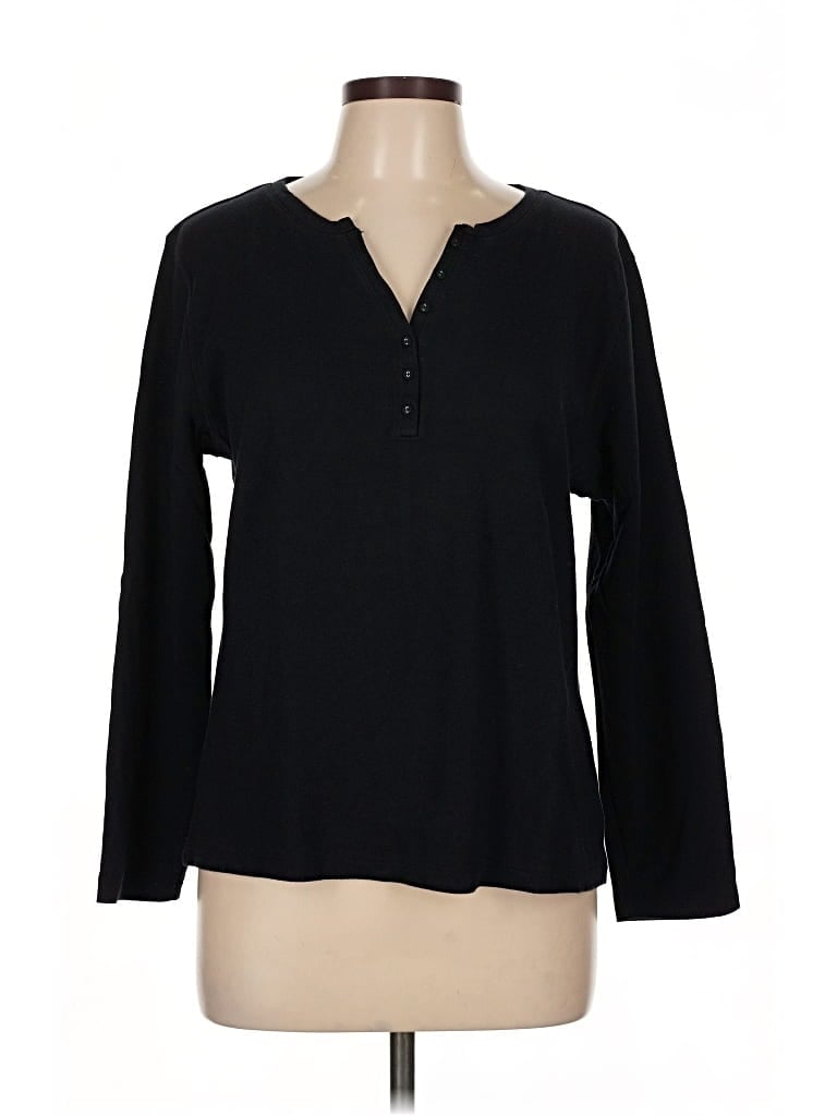 Pre-owned Karen Scott Long Sleeve Henley Shirt In Black