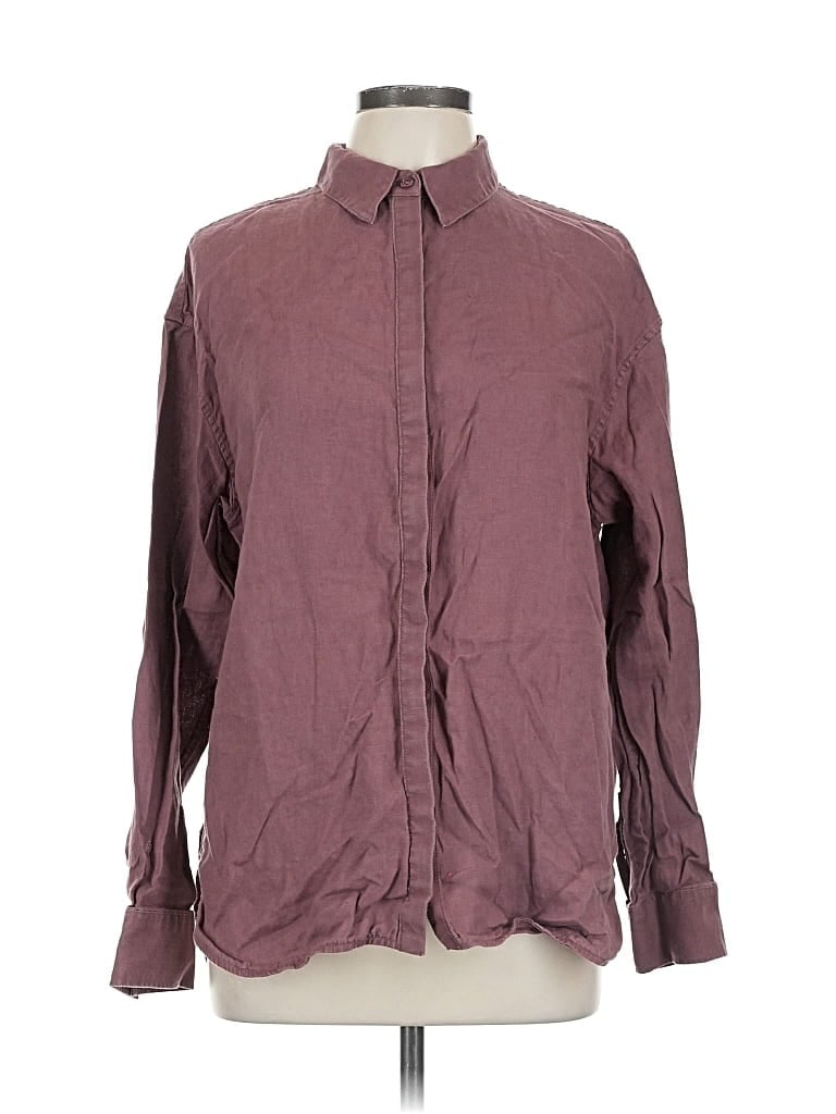Pre-owned Athleta Long Sleeve Button Down Shirt In Burgundy