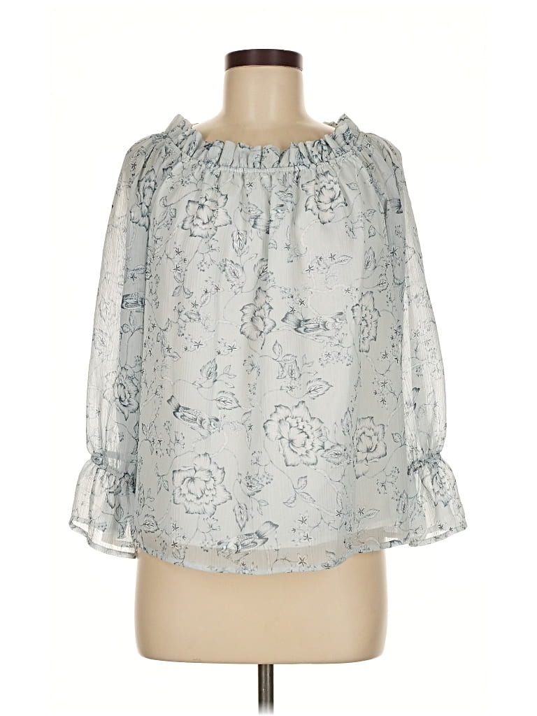 Pre-owned Belle + Sky 3/4 Sleeve Blouse In Silver