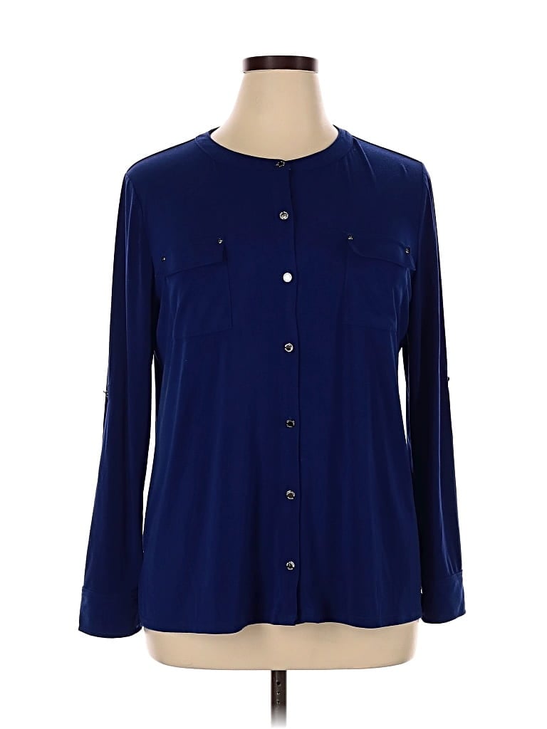 Pre-owned Dana Buchman Long Sleeve Blouse In Blue