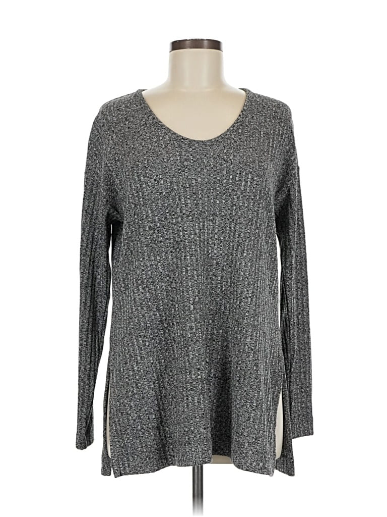 Pre-owned Ann Taylor Loft Long Sleeve Top Gray Scoop Neck Tops