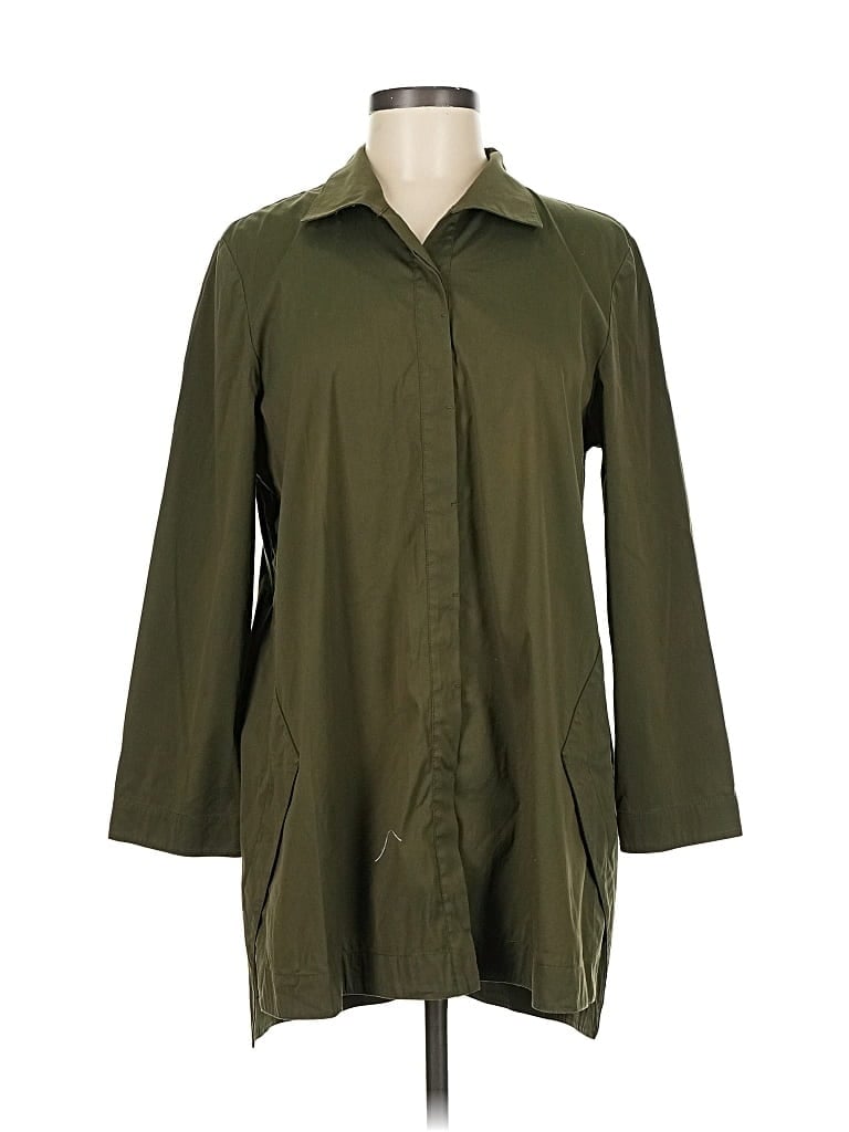 Pre-owned Lafayette 148 3/4 Sleeve Button Down Shirt In Green