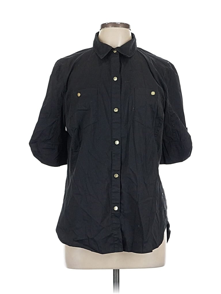 Pre-owned Anne Klein 3/4 Sleeve Button Down Shirt In Black