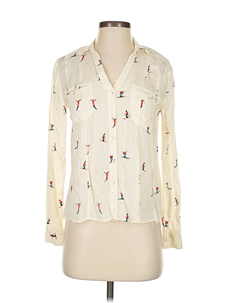 Pre-owned Maeve Long Sleeve Blouse In White