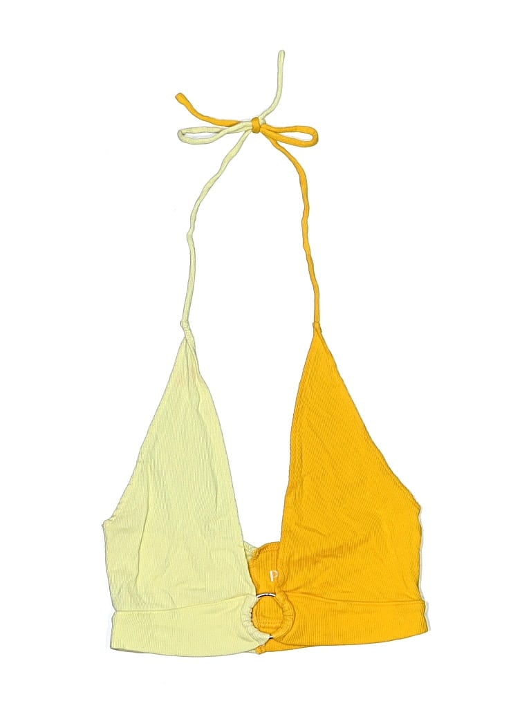 Pre-owned Pac Cares Swimsuit Top Yellow Color Block Pattern Swimwear