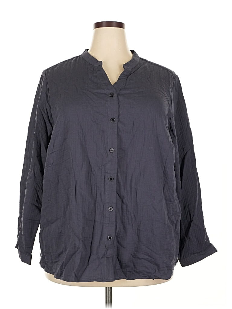 Pre-owned Joan Rivers 3/4 Sleeve Button Down Shirt In Gray