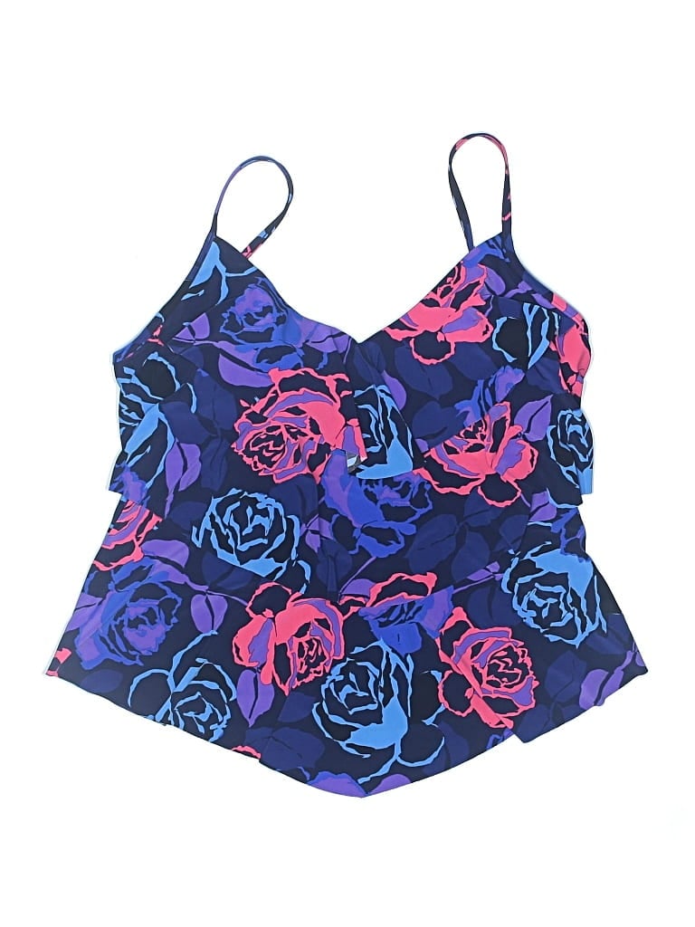 Pre-owned Aqua Green Swimsuit Top Blue Floral Pattern Swimwear