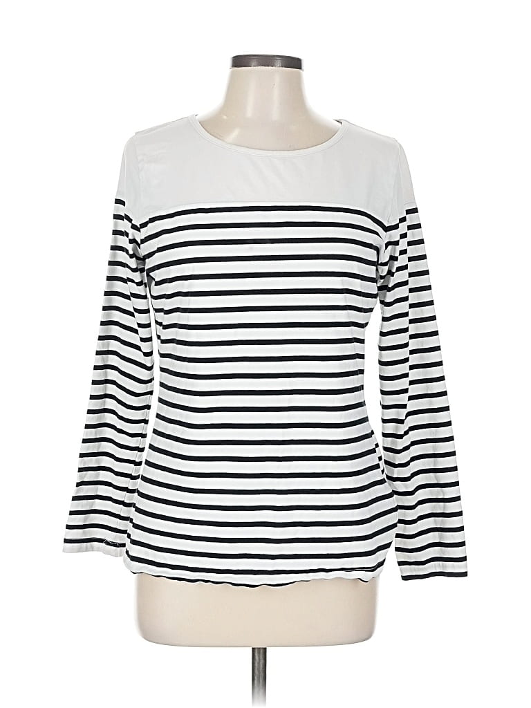 Pre-owned Allegra K Long Sleeve Top White Boatneck Tops