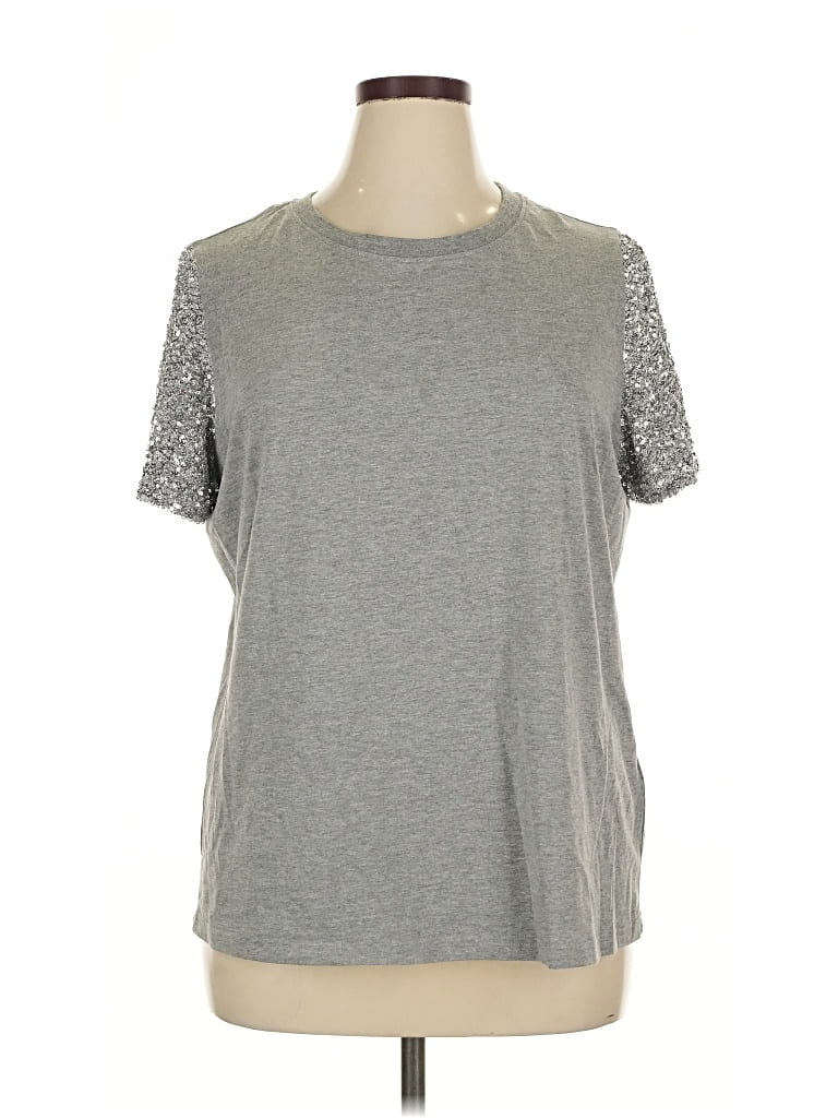 Click to view more detailed imagery on our partner's website Pre-owned Rebecca Minkoff Short Sleeve Top Silver Crew Neck Tops