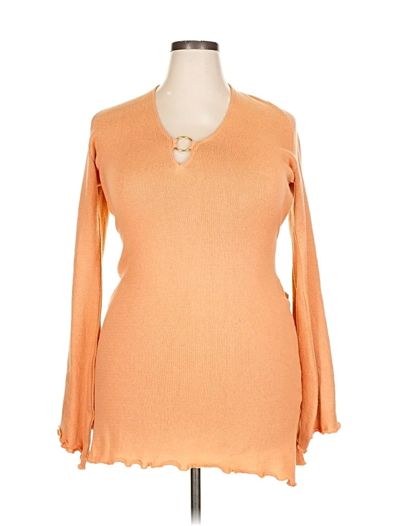 Click to view more detailed imagery on our partner's website Pre-owned Savannah Morrow Long Sleeve Top Orange Keyhole Neckline Tops