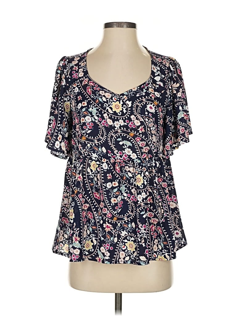 Pre-owned Andree By Unit Short Sleeve Blouse In Black