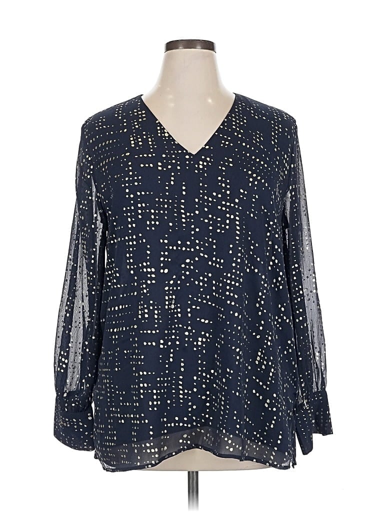 Pre-owned Ann Taylor Factory Long Sleeve Blouse In Blue