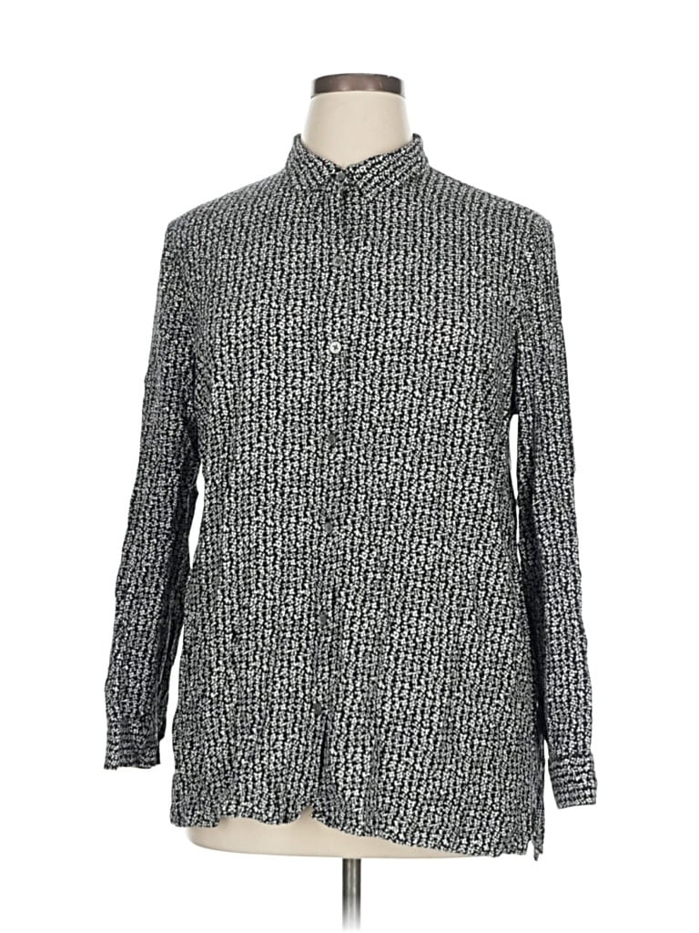 Pre-owned Jjill Long Sleeve Button Down Shirt In Silver
