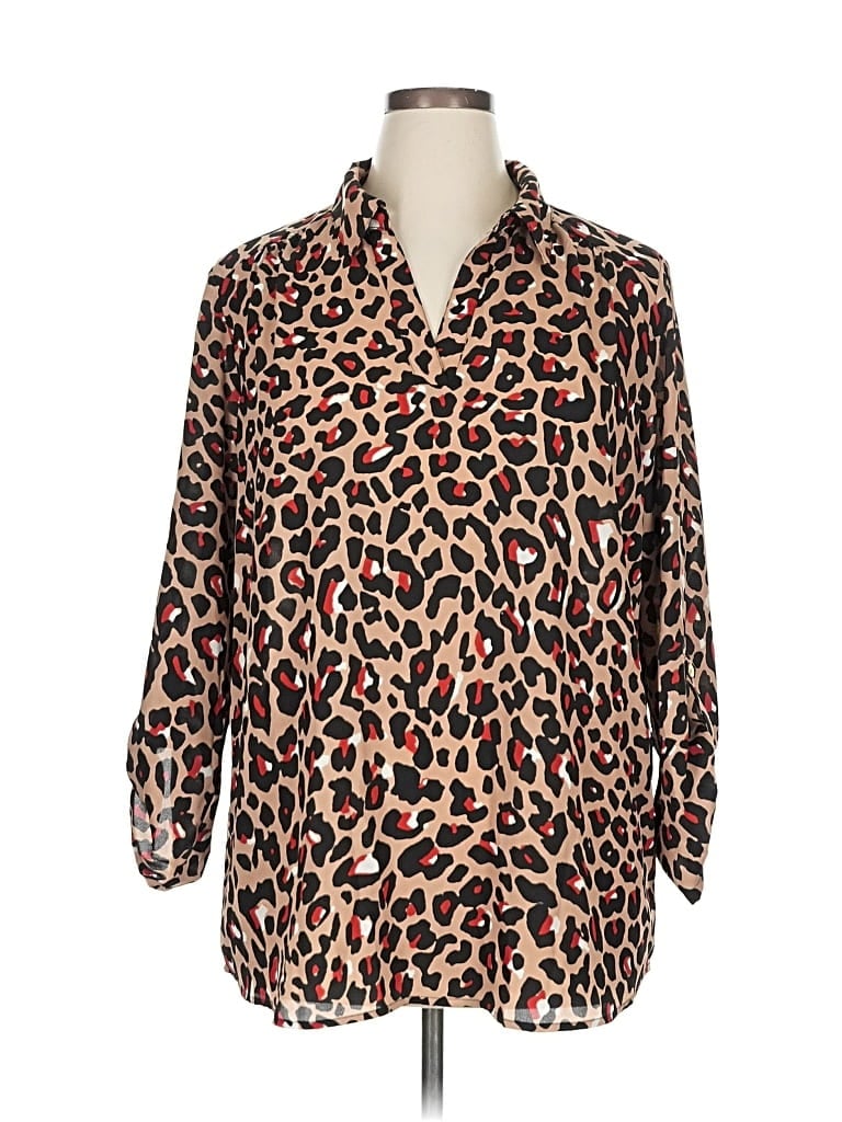 Pre-owned Anne Klein 3/4 Sleeve Blouse In Brown