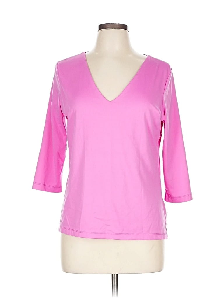 Pre-owned A'nue Ligne 3/4 Sleeve Top Pink V-neck Tops