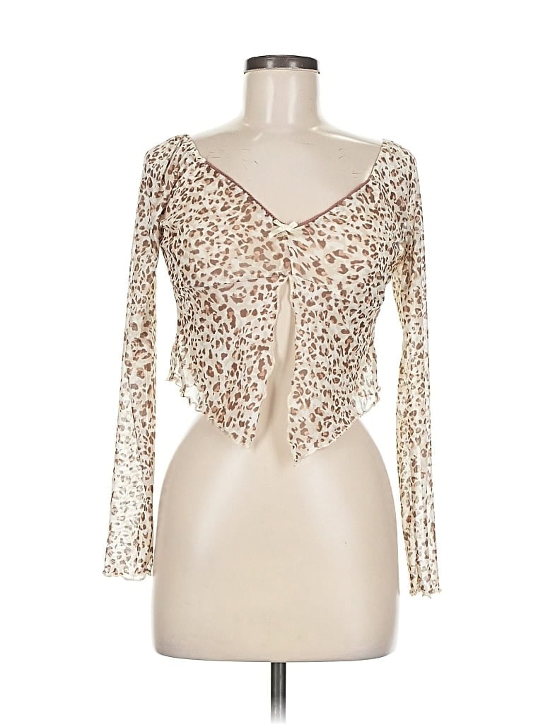 Pre-owned 21 Saints Long Sleeve Top Ivory Plunge Neckline Tops In White