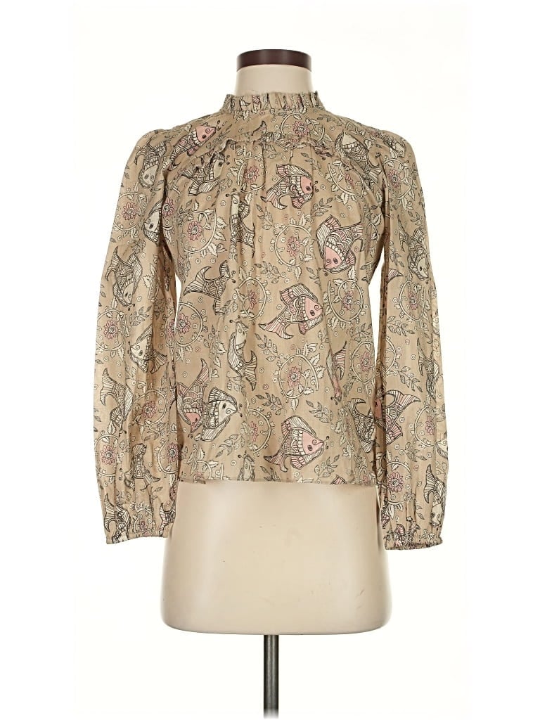 Pre-owned Let Me Be Long Sleeve Blouse In Brown