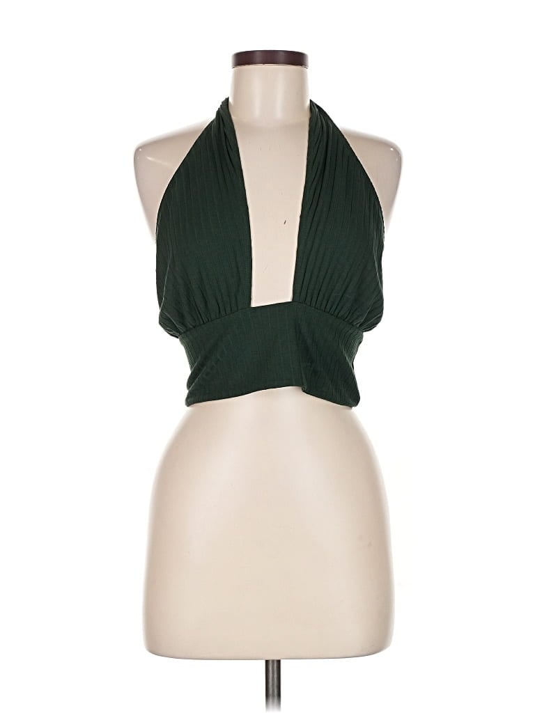 Pre-owned Callahan Tank Top Green Halter Neckline Tops