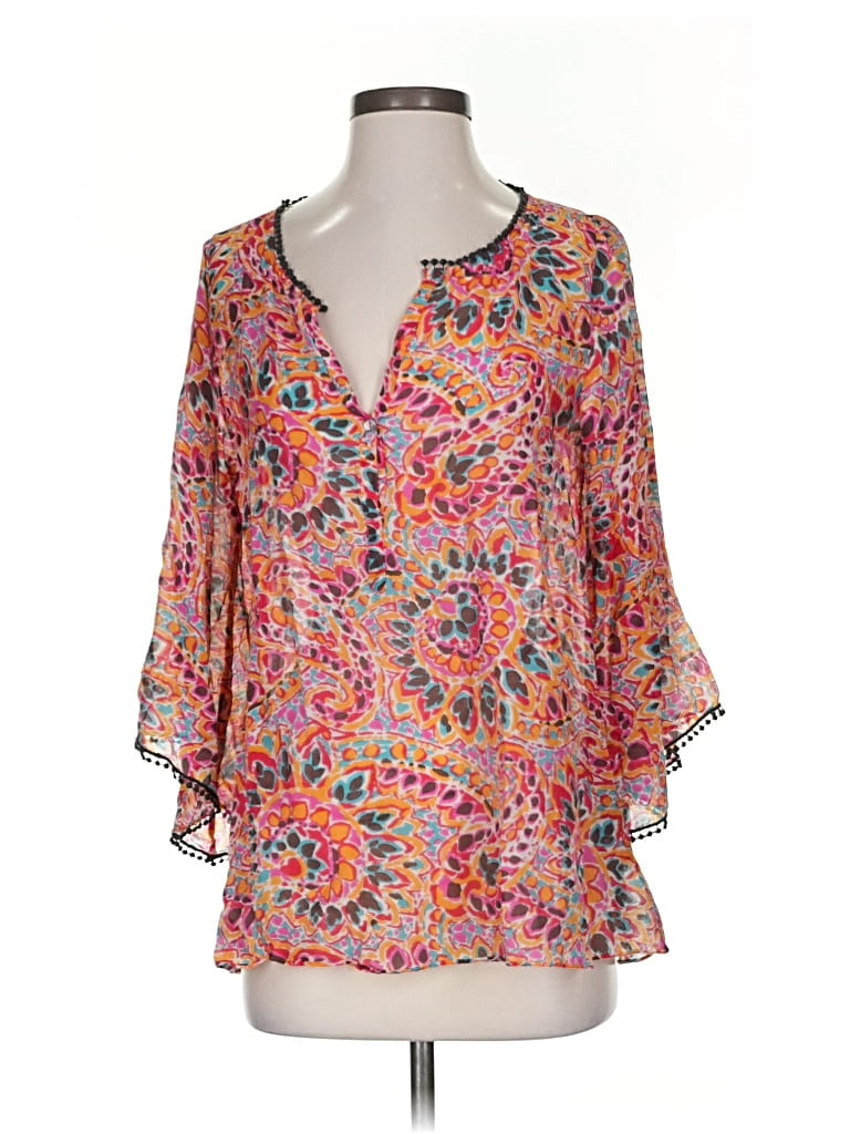 Pre-owned Calypso St Barth 3/4 Sleeve Blouse In Orange