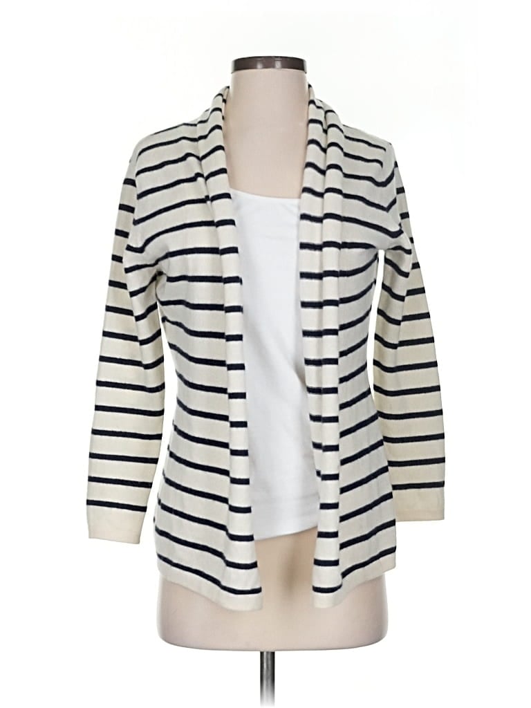 Pre-owned Ellie Kai Cashmere Cardigan Sweater In White