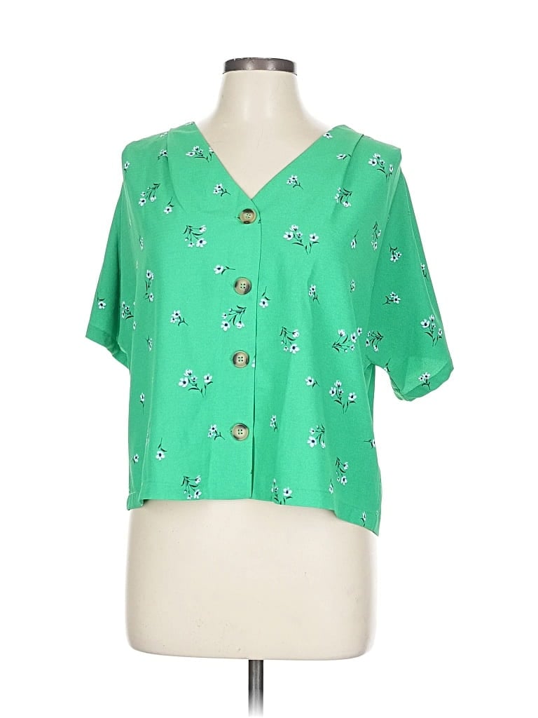 Pre-owned Elodie Short Sleeve Blouse In Green