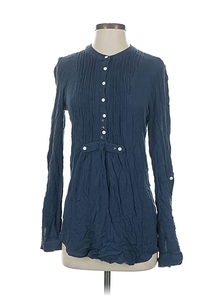 Pre-owned Free People Long Sleeve Blouse In Blue