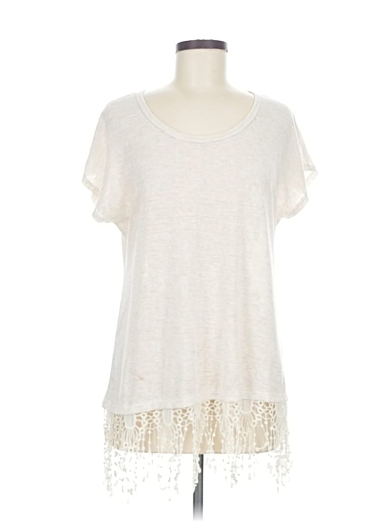 Pre-owned Moa Moa Short Sleeve Top Ivory Scoop Neck Tops In White