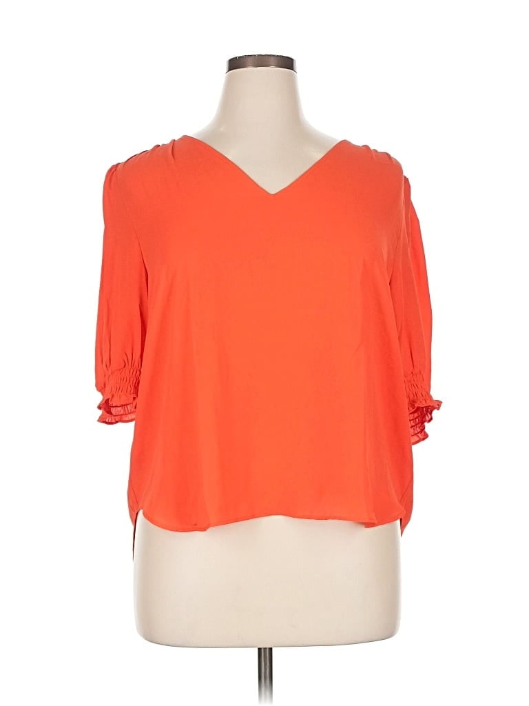 Pre-owned Ann Taylor Factory 3/4 Sleeve Top Orange Cold Shoulder Neckline Tops