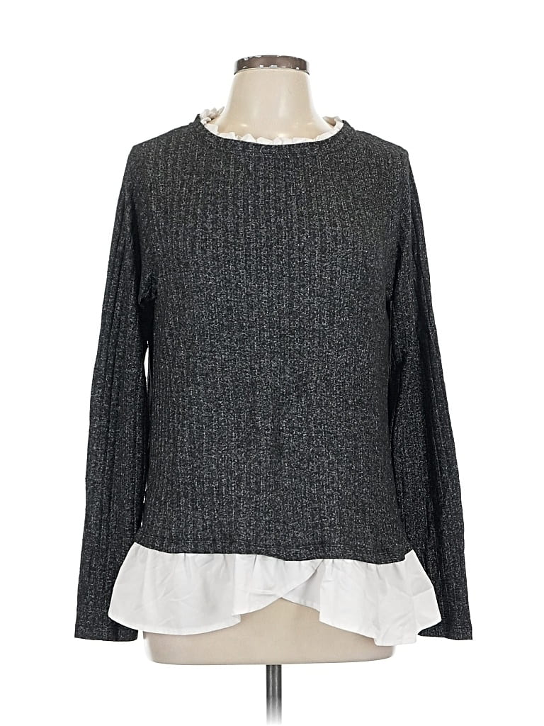 Pre-owned Olivia Sky Long Sleeve Top Gray Crew Neck Tops