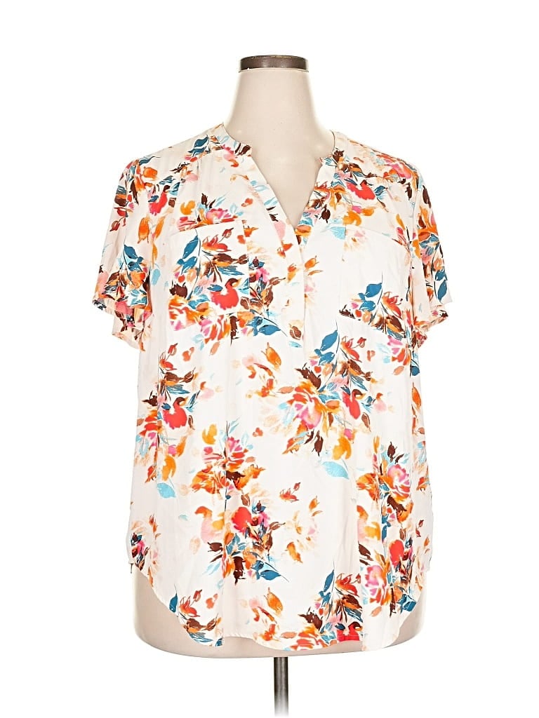 Pre-owned Torrid Short Sleeve Blouse In White