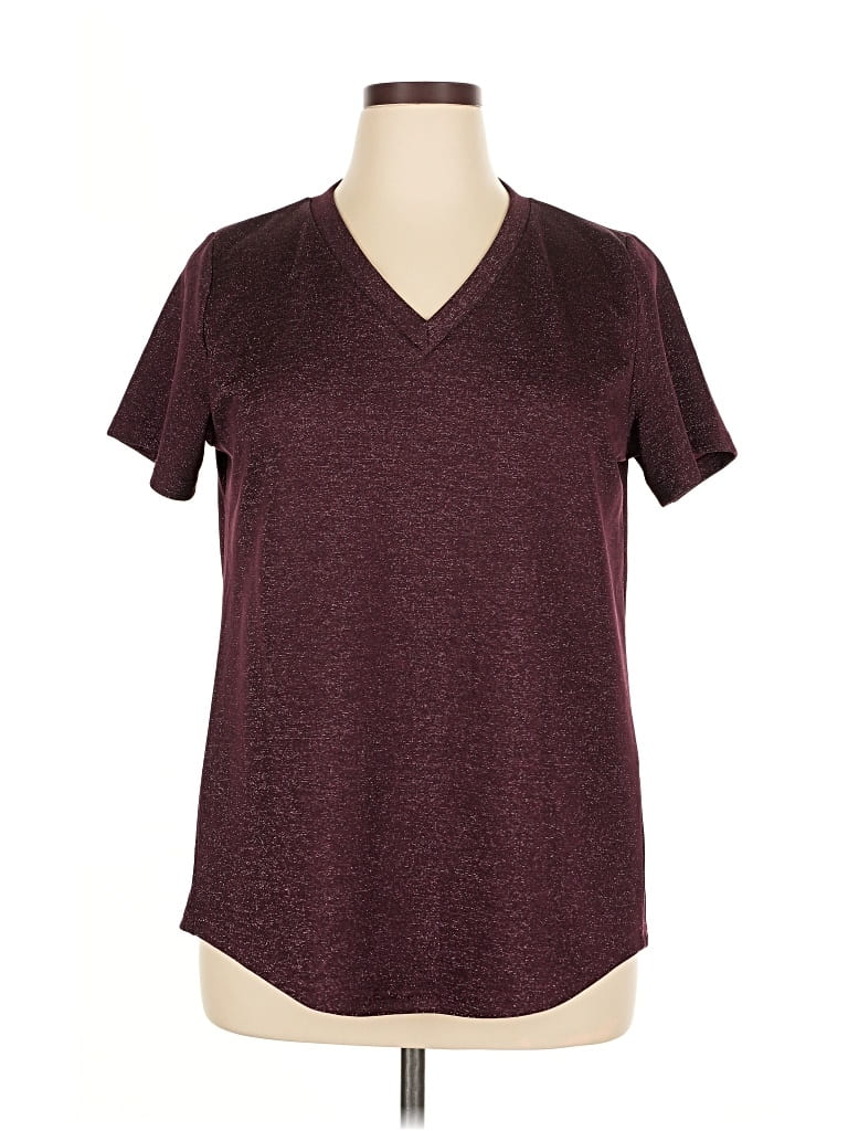 AMARYLLIS Pre-owned Short Sleeve Top Burgundy V Neck Tops
