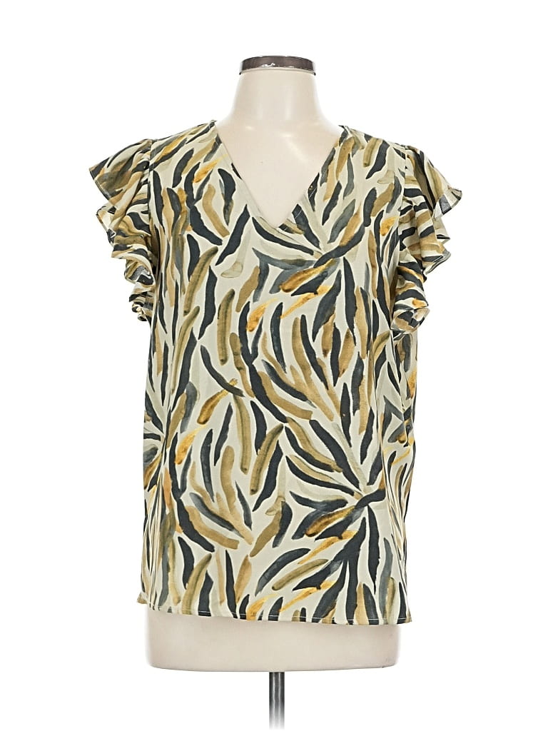 Pre-owned Adrianna Papell Short Sleeve Blouse In Gold