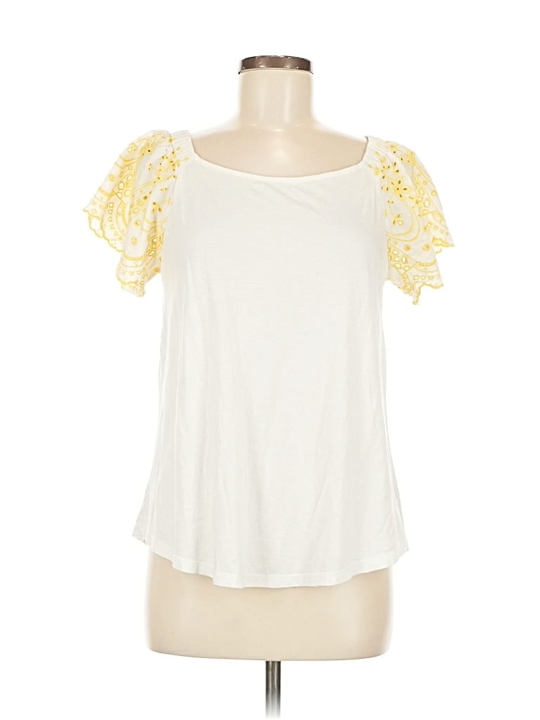 Pre-owned Ann Taylor Loft Short Sleeve Top Ivory Sweetheart Neckline Tops In White