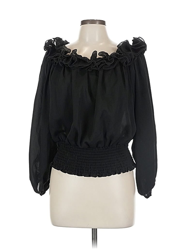 Pre-owned Gracia Long Sleeve Blouse In Black