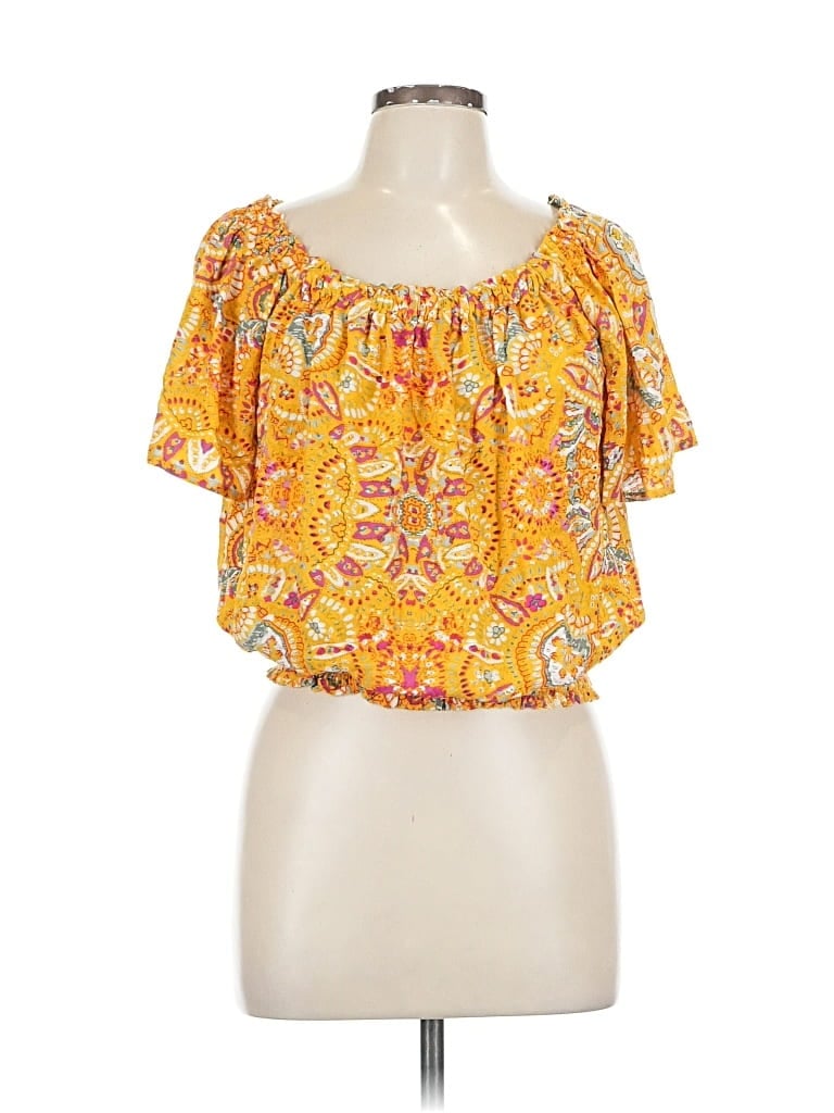Pre-owned Cynthia Rowley Short Sleeve Blouse In Yellow