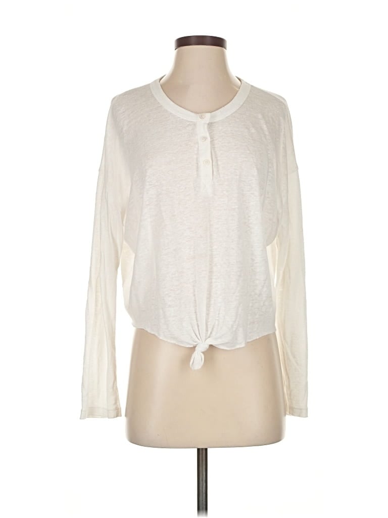 Pre-owned Aerie Long Sleeve Henley Shirt In White