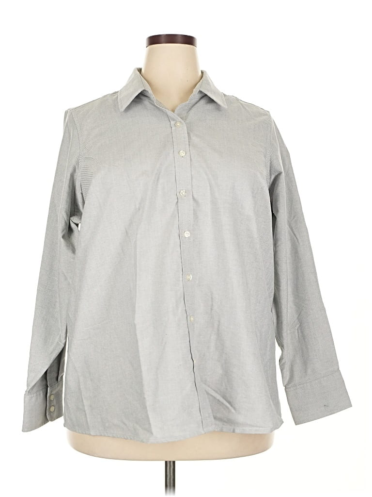 Pre-owned Lands' End Long Sleeve Button Down Shirt In Gray