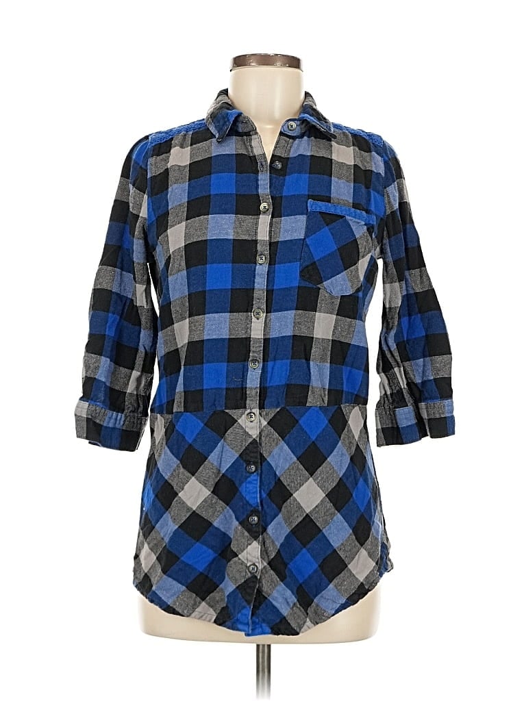 Pre-owned Route 66 3/4 Sleeve Button Down Shirt In Blue