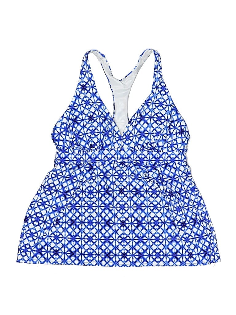 Click to view more detailed imagery on our partner's website Pre-owned Lands' End Swimsuit Top Blue Print Pattern Swimwear