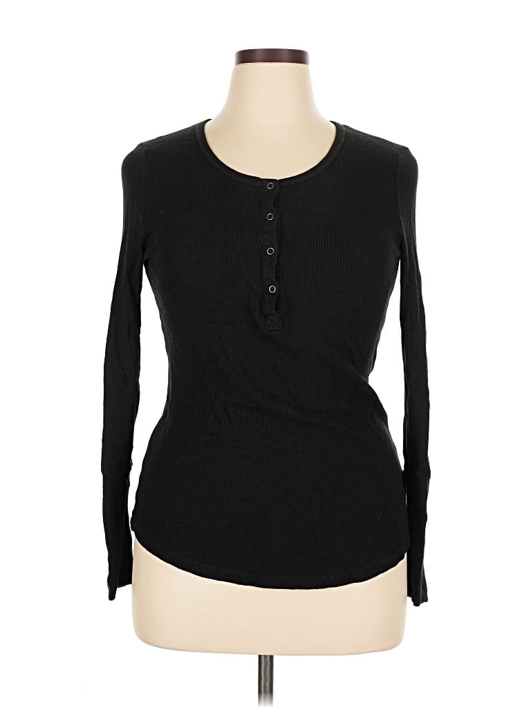 Pre-owned Splendid Long Sleeve Henley Shirt In Black