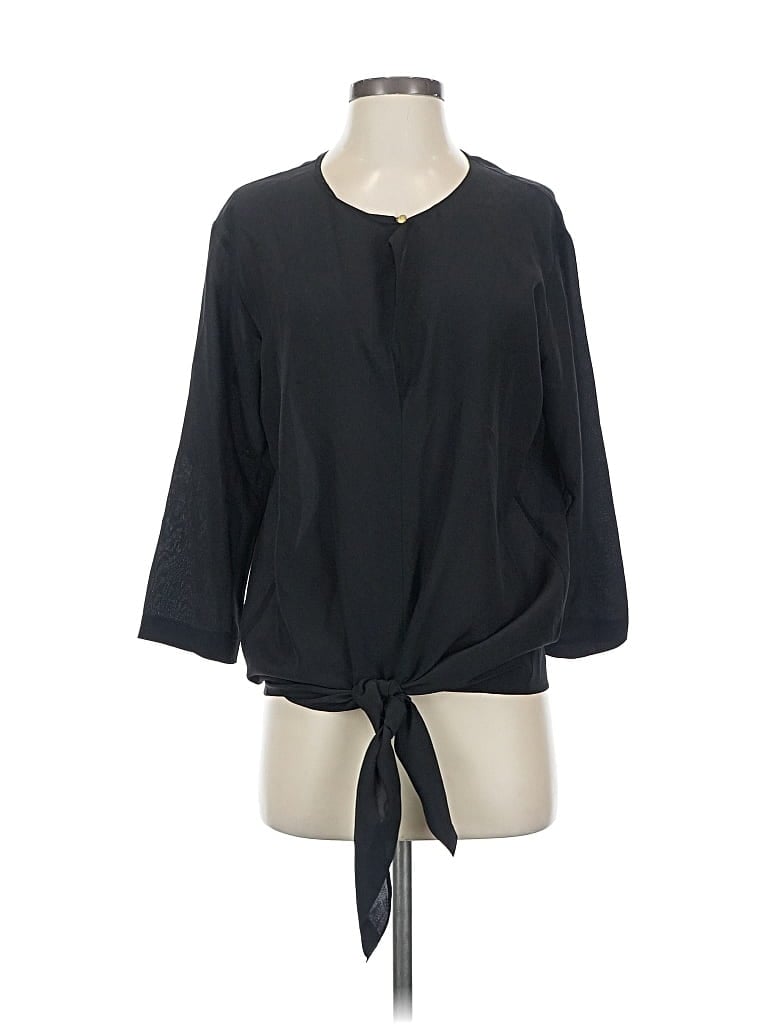 Click to view more detailed imagery on our partner's website Pre-owned Club Monaco 3/4 Sleeve Silk Top Black Keyhole Neckline Tops