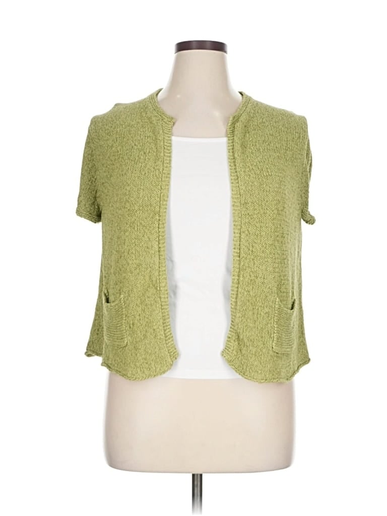 Pre-owned Eileen Fisher Silk Cardigan Sweater In Green
