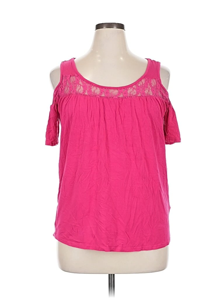 Click to view more detailed imagery on our partner's website Pre-owned White Mark Short Sleeve Top Pink Cold Shoulder Neckline Tops